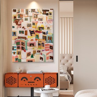马蒂斯抽象建筑小众艺术挂画 画多巴胺客厅 画玄关过道纯手绘油画