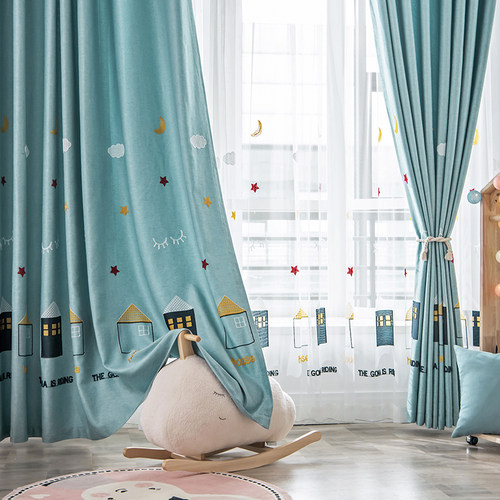 儿童房卡通窗帘半遮光落地窗男女孩韩式温馨飘窗卧室布帘成品定制