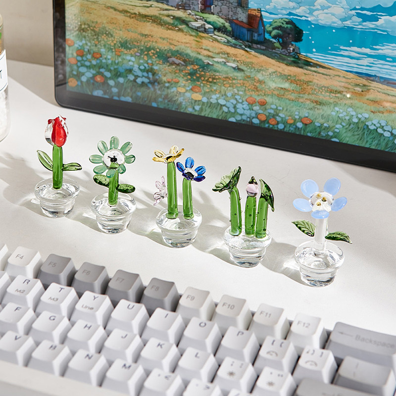 创意淄博琉璃仙人掌小摆件办公室桌面趴趴电脑显示器工位氛围装饰