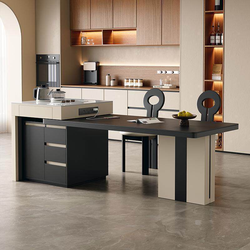 新款岩板岛台餐桌一体实木伸缩茶台家用小户型现代多功能吃饭桌子