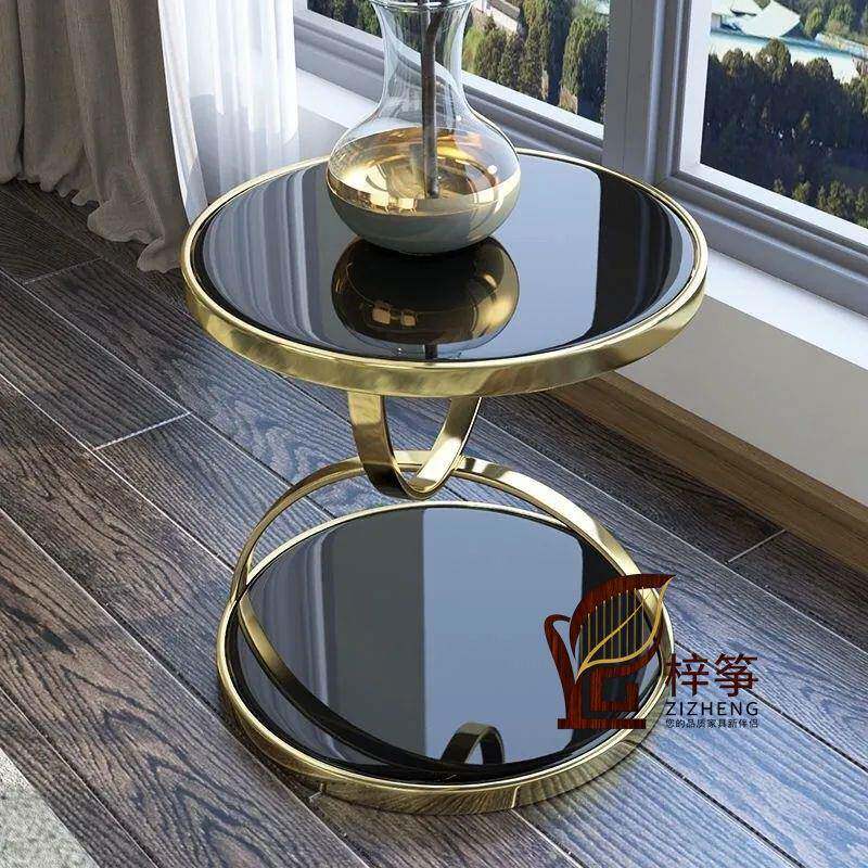 简约钢化玻璃新款轻奢沙发圆角几电话几不锈钢小茶几后现代边几