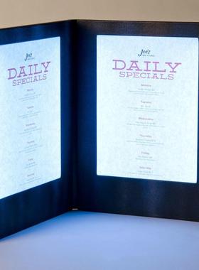 酒店餐厅A4规格发光菜单本 酒吧KTV发光酒水单 发光菜谱 LED MENU