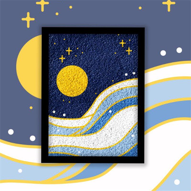 星辰大海与风月星汉灿烂海上升明月波涛汹涌意境类艺术装饰纸浆画 - 实物图