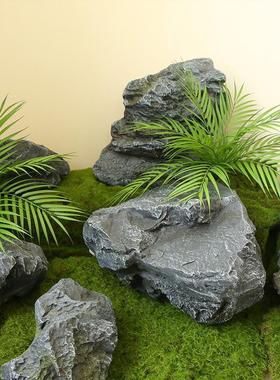 仿真玻璃钢石头摆件室内石块造景庭院花园装饰岩石假山景观假石头