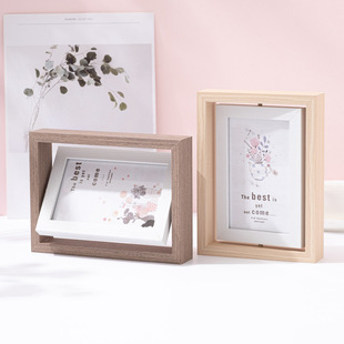 原木风六七寸双面旋转相框儿童玻璃画框横竖摆台影楼像框创意礼品