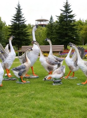 玻璃钢仿真动物花园庭院大白鹅雕塑落地摆件水池饭店商场造景装饰