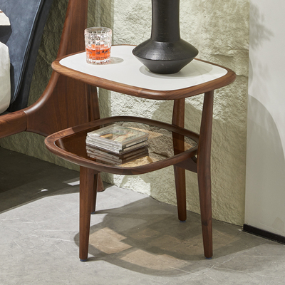 意式极简岩板边几北美黑胡桃木角几客厅沙发边桌中间几实木床边几