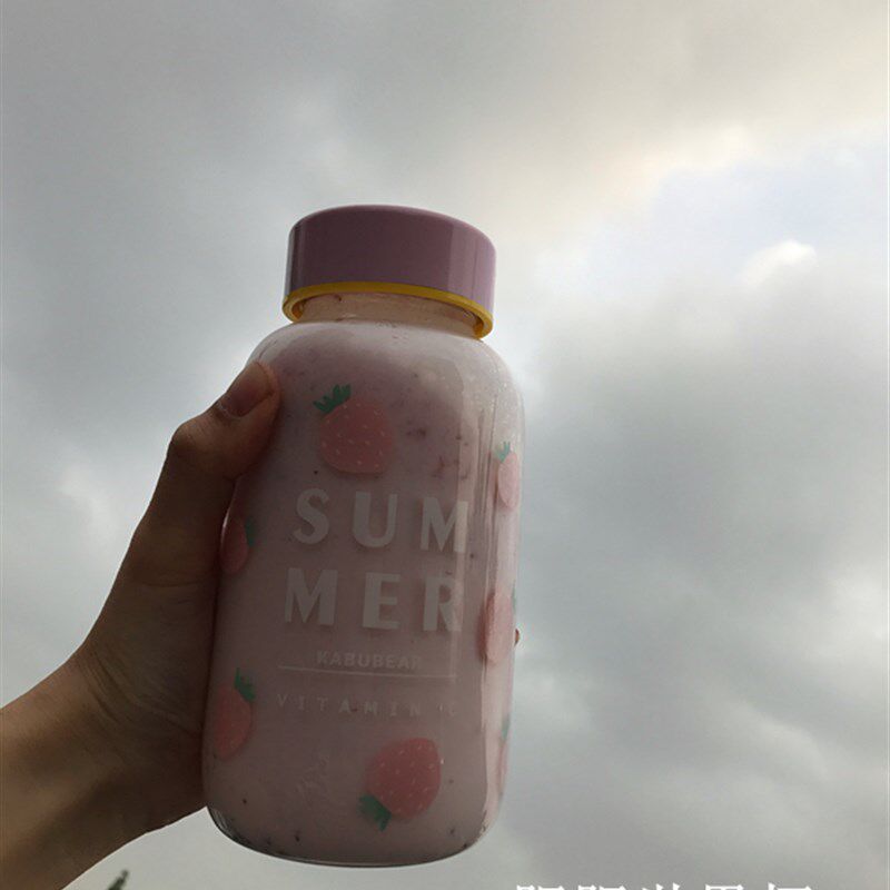 韩版水果大口玻璃杯大容量带盖过滤网便携透明水瓶个性学生茶杯子