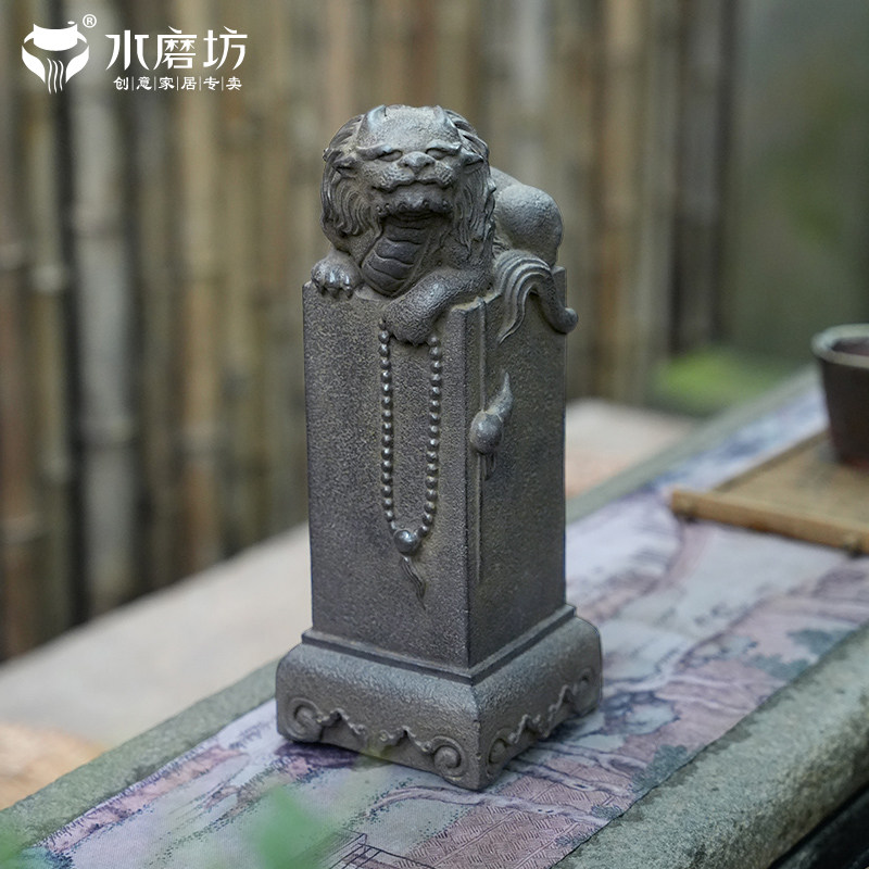 水磨坊吉祥瑞兽狻猊桌面摆件书房氛围布置办公室客厅玄关装饰摆设