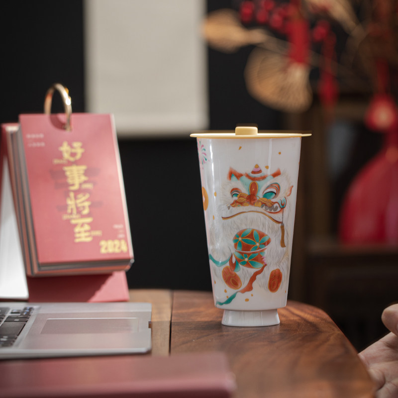 羊脂玉瓷喝水杯朵颐杯陶瓷大容量喝茶杯单杯家用定制礼品茶具配件