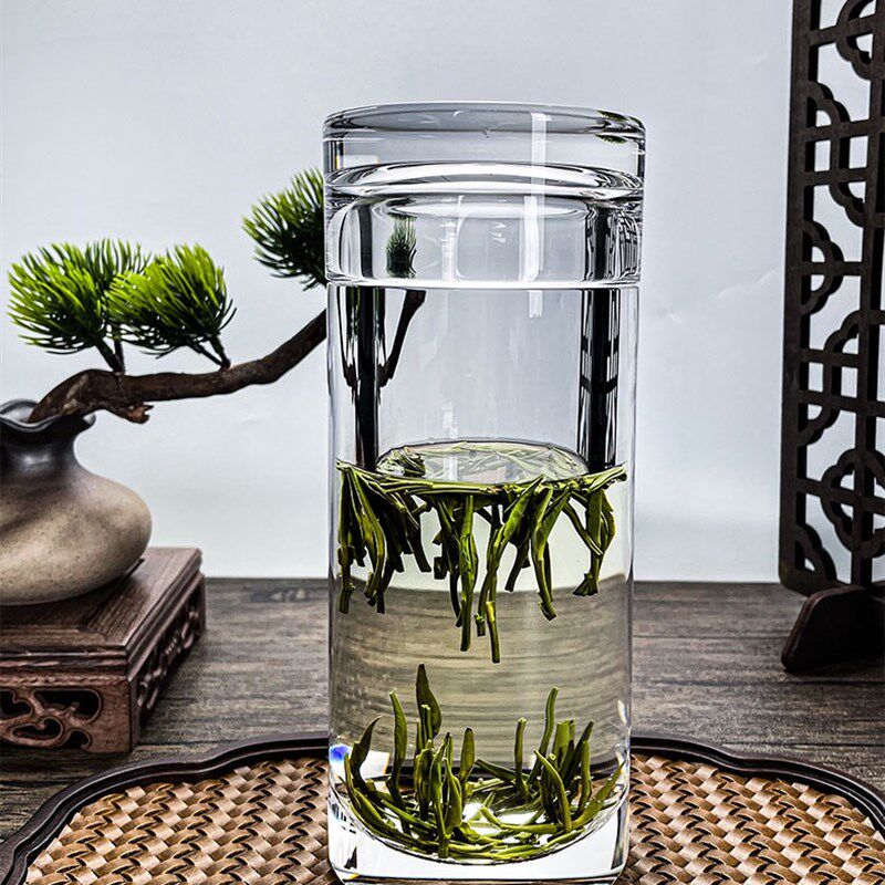 天然水晶杯原矿石养生茶具带盖子送礼茶杯纯手工打磨高档耐高温新