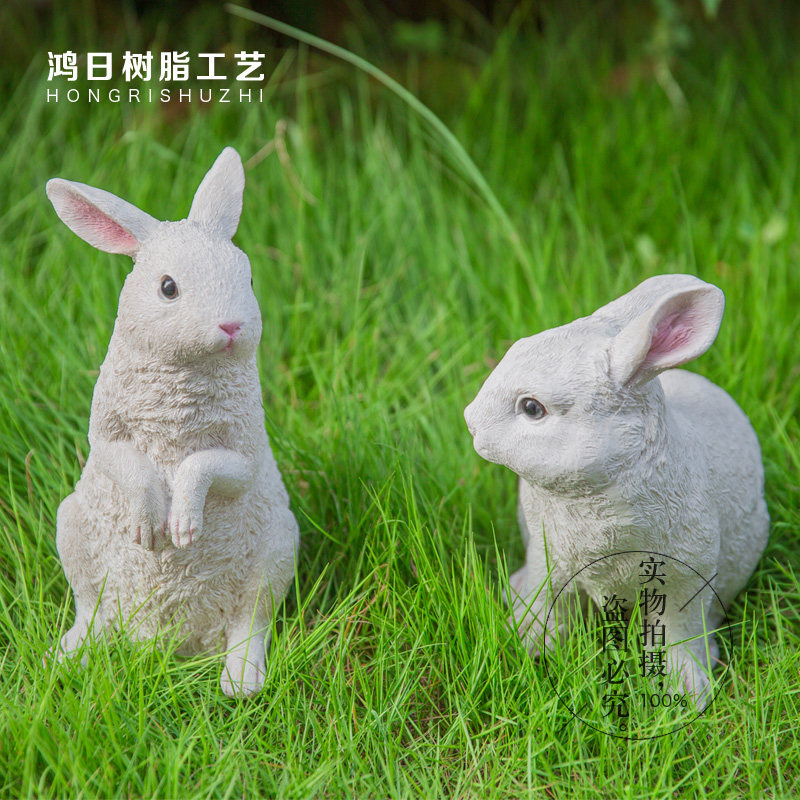 花园摆件田园树脂仿真小白兔园林雕塑摆设工艺品庭院景观动物装饰