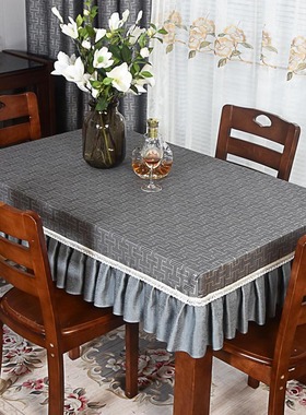 简约现代高级感正方形桌布灰色餐桌布桌布家用长方形麻将四方台裙