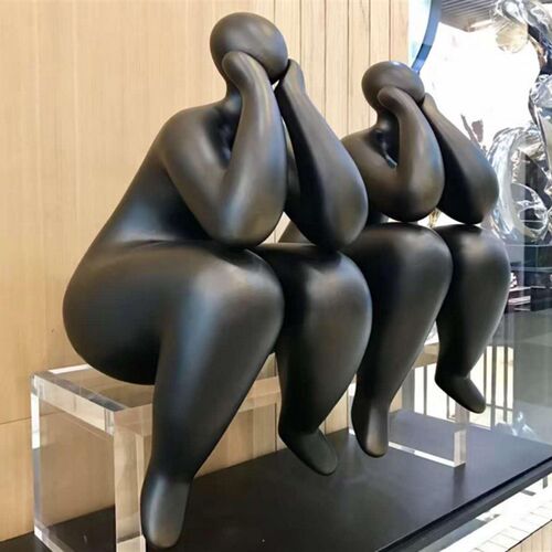 抽象人坐着思考者托脸抽象人可爱样板间售楼处雕塑摆件潮流潮玩