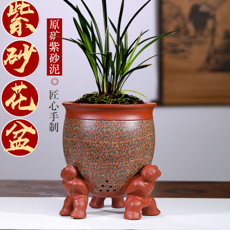 宜兴紫砂异性盆个性绞泥花盆兰花君子兰多肉老桩花盆室内绿洲花盆