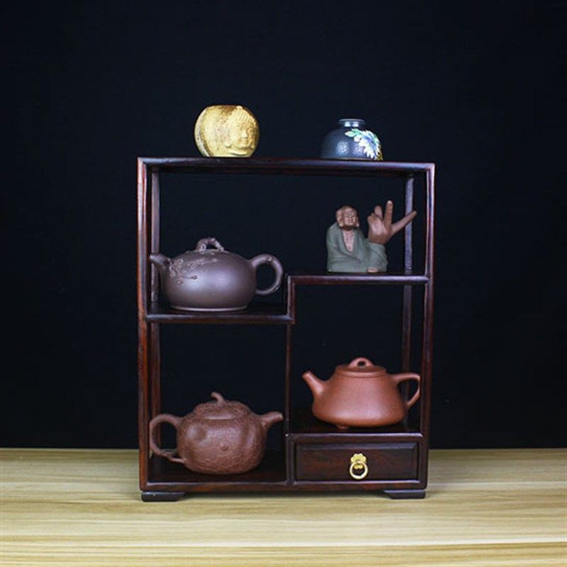 大红酸枝博古架红木工艺品摆件紫砂壶茶具展示架实木质多宝阁榫卯