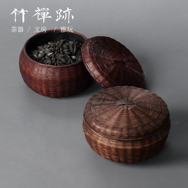 竹禅迹竹编炭钵 炭篓炭笼碳斗手工乌榄橄榄炭烧水煮茶炭炉配件