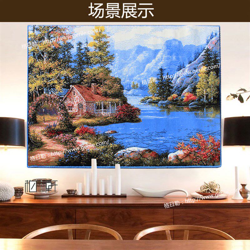 百分之百纯羊毛编织立体逼真欧式装饰风格港湾小溪风景客厅卧室毯