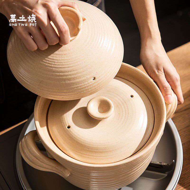 万土烧砂锅煲汤家用双盖沙锅炖锅土锅耐高温大小号容量燃气明火