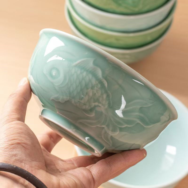 龙泉青瓷6英寸家用陶瓷面汤碗泡面碗米饭沙拉碗个性复古创意菜碗