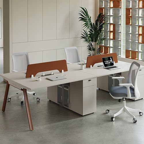 员工办公桌椅组合46人位联排工位长条职员电脑桌现代奶油风办公室