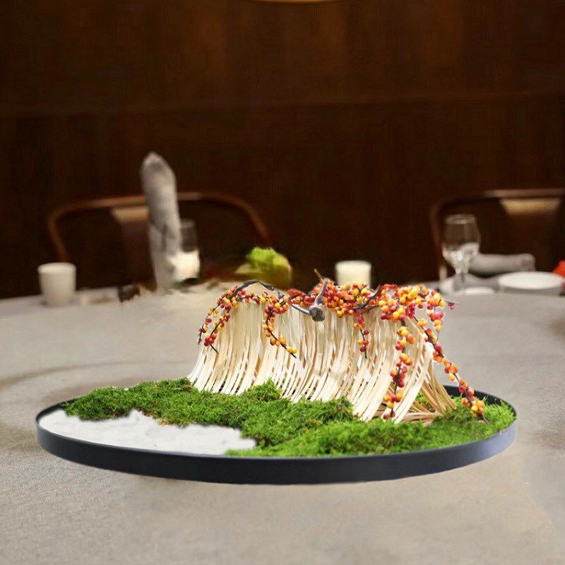 酒店大圆桌转盘中间摆件永生苔藓竹艺桌花餐桌艺术圆形微景观摆台,家居饰品,餐桌花艺,淘宝优惠券,粉丝福利购,淘宝优惠卷