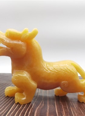 天然玉石米黄玉狴犴摆件客厅办公室装饰家居招财纯手工动物工艺品