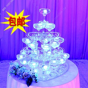 香槟塔新款LED发光三层心形酒塔架烛台婚礼道具婚庆香槟杯塔架子