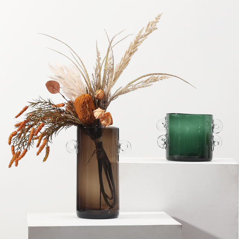 现代简约玻璃花瓶样板间饰品摆件客厅桌面花艺插花家具展厅软装