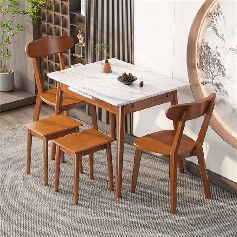 可伸缩岩板餐桌椅组合简约多功能小户型家用折叠实木长方形饭桌子