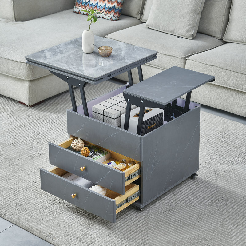 升降茶几餐桌两用小户型多功能折叠伸缩可移动多功能意式岩板茶几