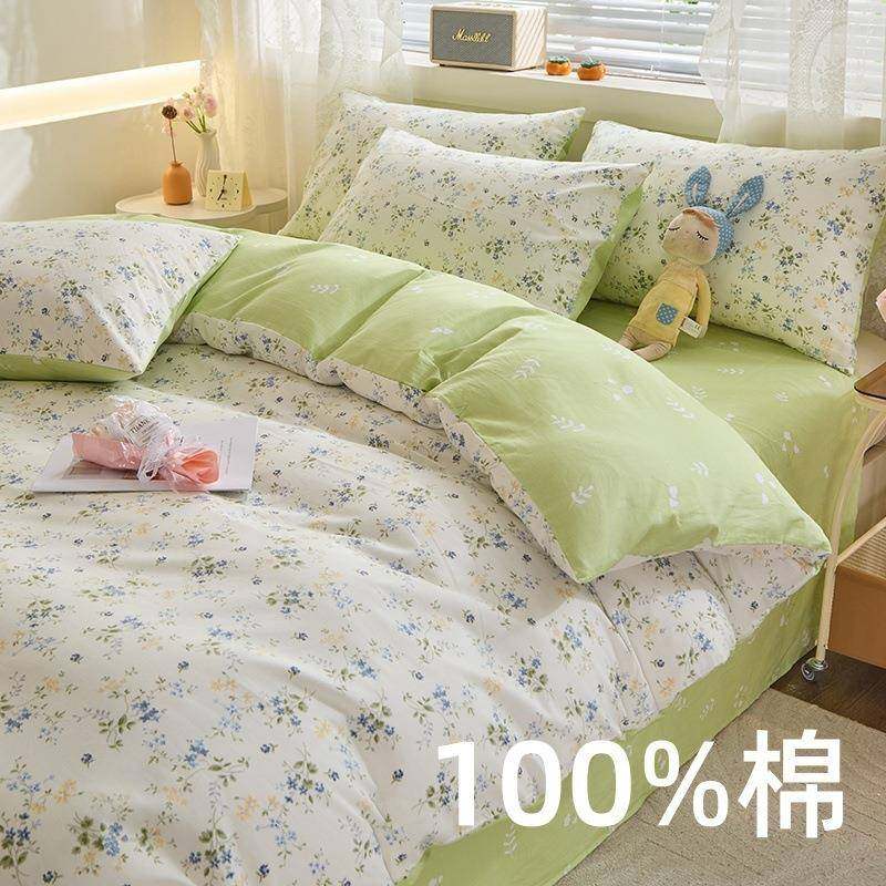 纯棉四件套全棉床单长绒棉单人被套三件套床笠款床上用品套件