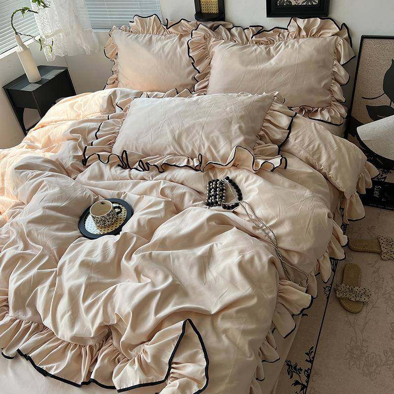 韩式公主风夏季冰丝床上四件套轻奢丝滑裸睡床单被套水洗真丝凉感