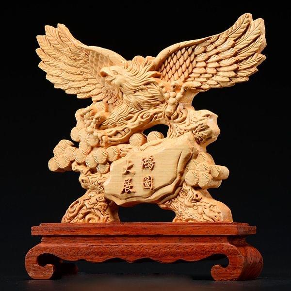 崖柏木雕大展宏图摆件老鹰金鹏振翅高飞木制精雕工艺品桌面装饰品