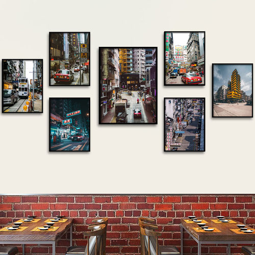 港式挂画港风茶餐厅墙面装饰画怀旧糖水铺奶茶店海报香港街景壁画