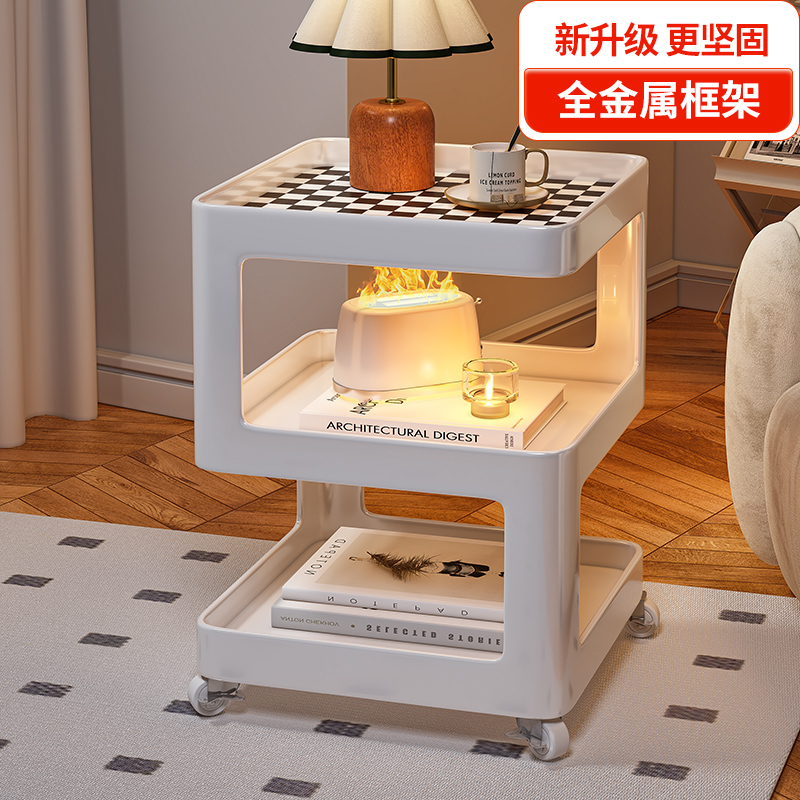 可移动沙发边几奶油风茶几现代岩板小桌子床头侧边柜小户型小推车
