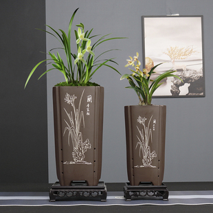 兰花专用盆紫砂花盆陶瓷家用室内桌面悬崖老桩造景文竹盆清香木盆