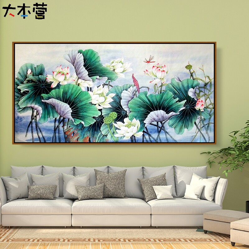 大本营 大幅荷花横版diy数字油彩画客厅餐厅莲花装饰画数字油画