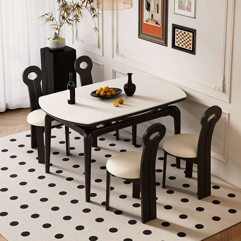 馨佰利岩板餐桌现代简约家用小户型2024新款全实木可伸缩变圆饭桌