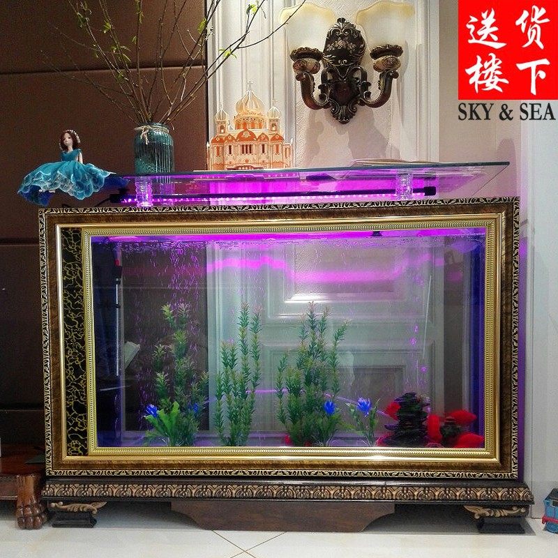 欧式客厅生态鱼缸1米玻璃水族箱屏风鱼缸定制底过滤免换水大鱼缸