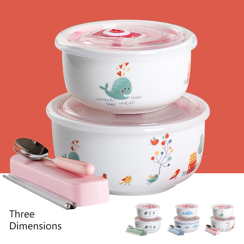 保鲜碗家用陶瓷碗带盖微波炉饭盒宿舍碗可爱小汤碗学生可微波炉