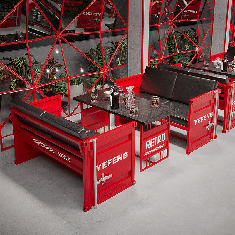 工业风酒吧桌椅组合清吧烧烤店西餐厅咖啡厅商用铁艺餐椅卡座沙发,商业/办公家具,卡座,淘宝优惠券,粉丝福利购,淘宝优惠卷