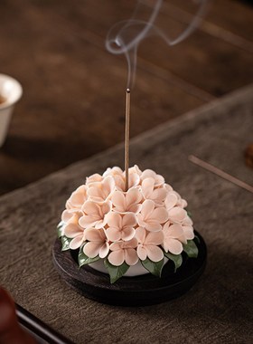 中式陶瓷绣球花工艺品线香插香托香座香薰炉摆件创意花团桌面装饰