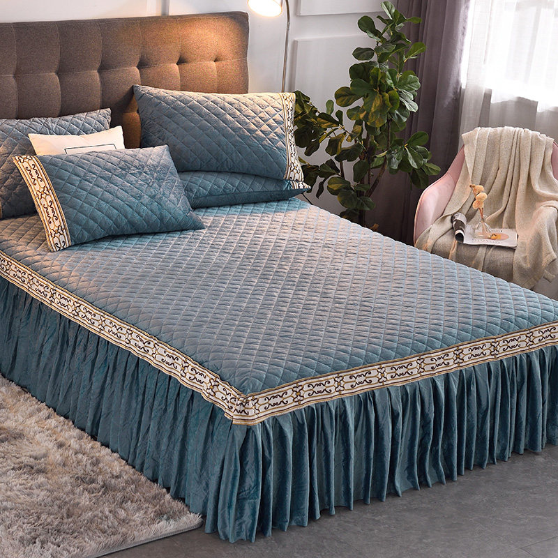 2020新款水晶绒夹棉加厚床罩床裙式单件床套保护防滑花边法兰珊瑚,床上用品,床裙,淘宝优惠券,粉丝福利购,淘宝优惠卷