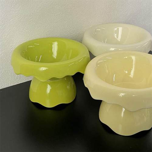 日系花瓣猫碗陶瓷可拆卸高脚碗猫食盆护颈椎狗粮碗宠物用品猫咪喂