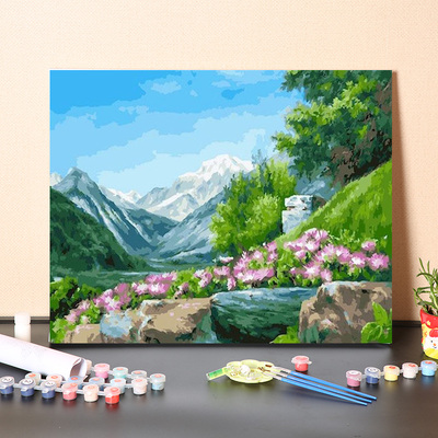 数字油画diy填充莫奈绿色花园手工填色春天春暖花开风景油彩画画