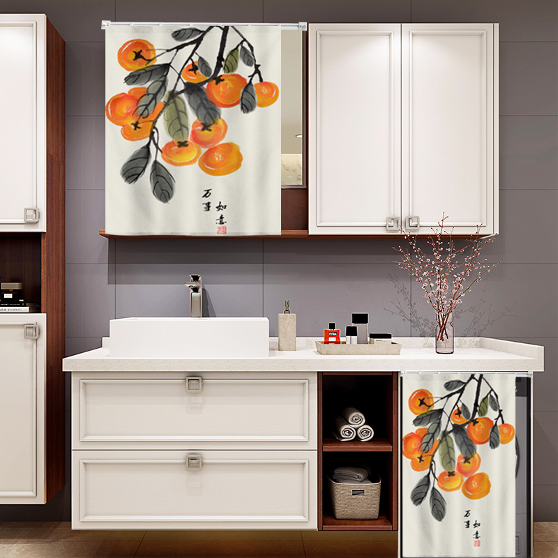 卫生间镜子遮挡帘滑轨式拉帘衣柜洗手盆梳妆台浴室防尘帘帘布阳台