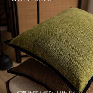 中古老钱风抱枕覆古橄榄绿色客厅沙发飘窗靠垫样板间民宿靠枕套