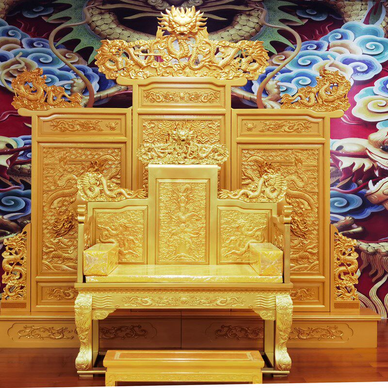 龙椅屏风明清古典帝王龙椅打禅椅仿古榆木龙椅宝座景区道具手工艺