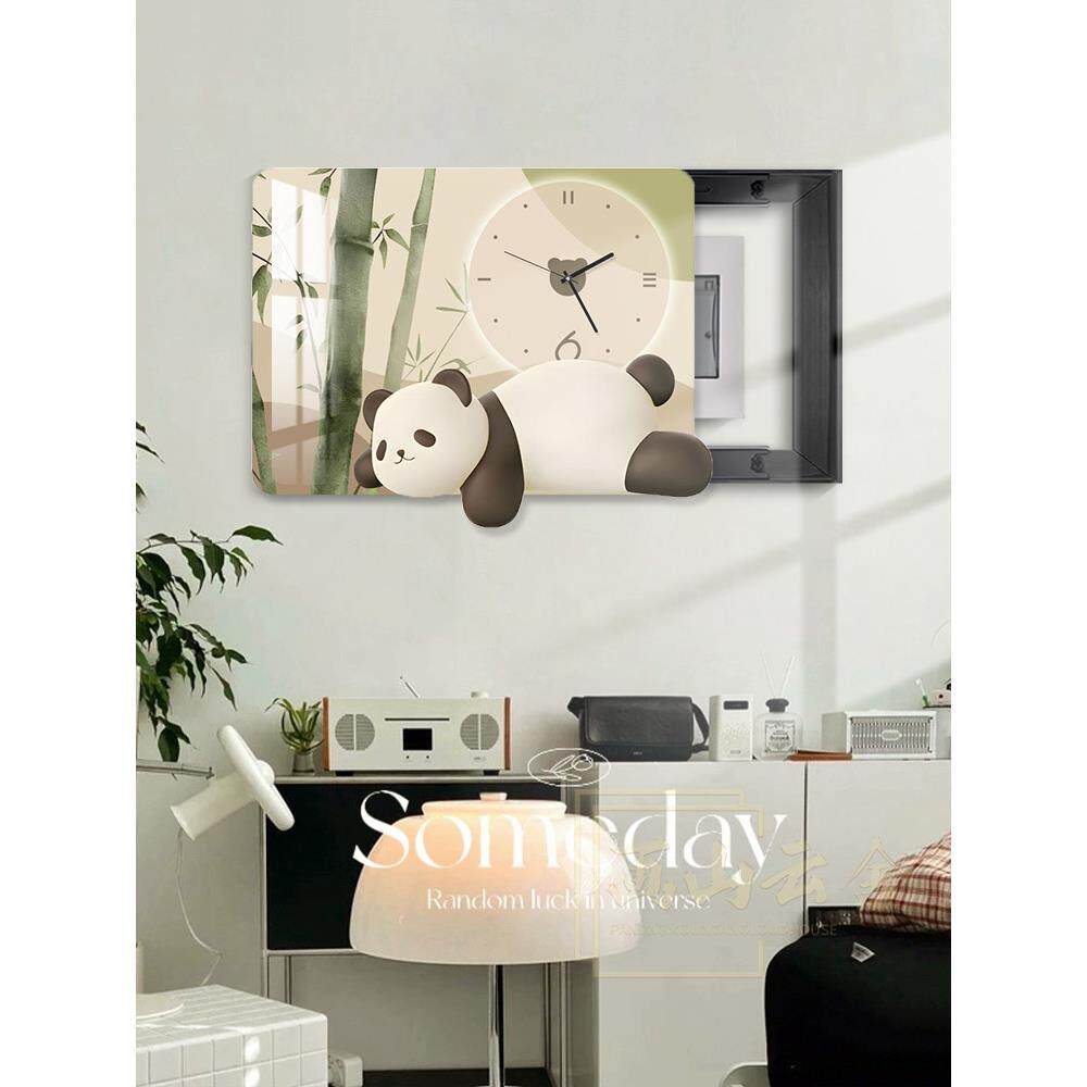 清新奶油电表箱装饰画现代免打孔带钟表遮挡配电箱电闸盒餐厅挂画